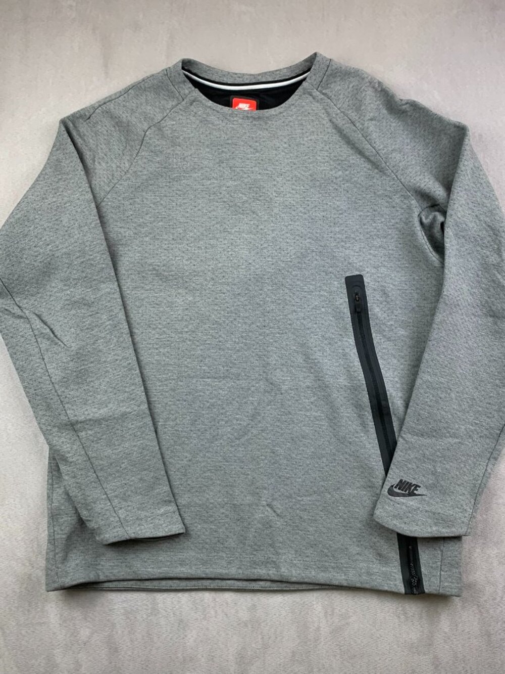 Nike Mens Sweater Large Gray Tech Fleece Zipper Crew Raglan Pullover 846348-091
